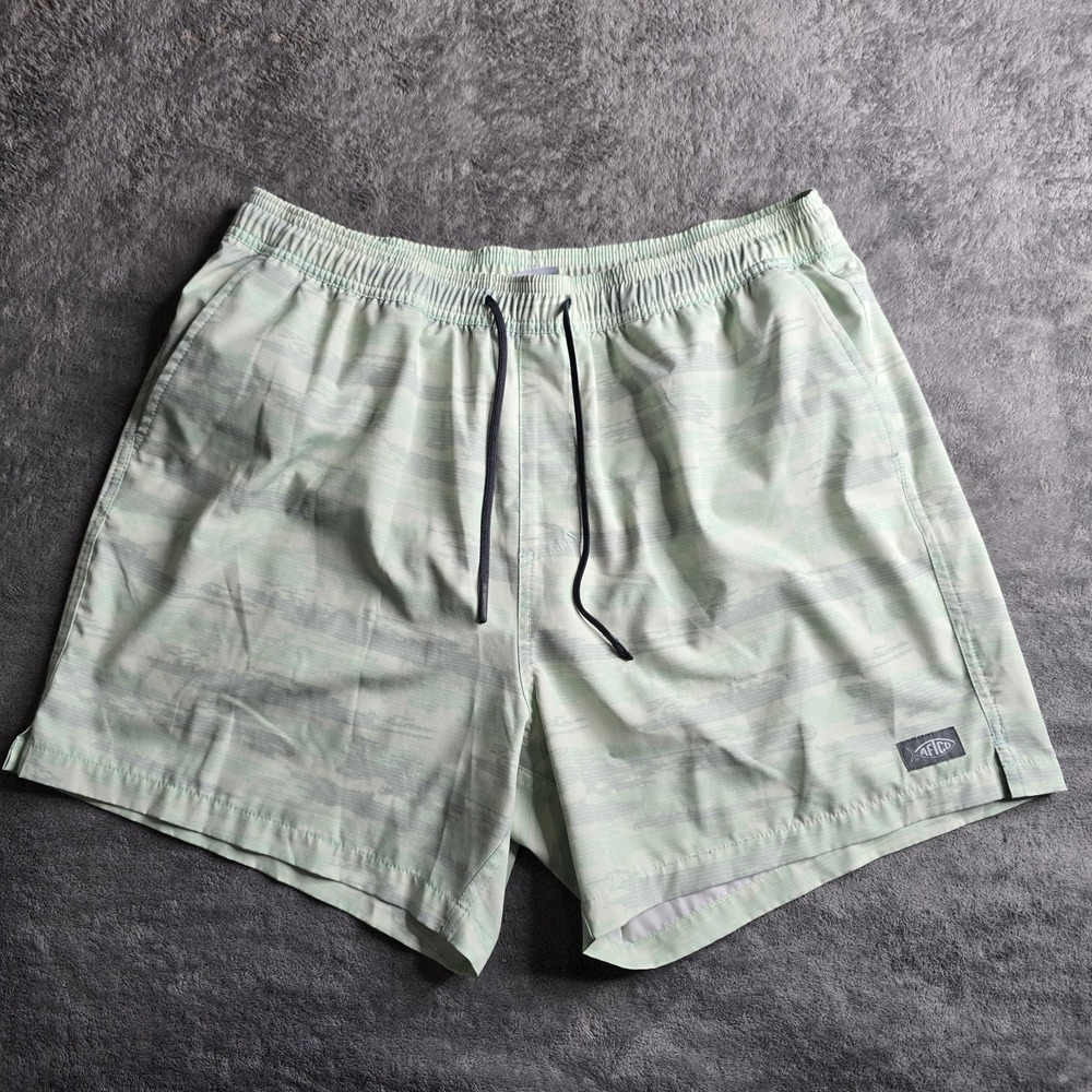 Aftco Strike Shorts Mens Large Mint Shoreline Camo Swim Lined 5.5" Beach Resort